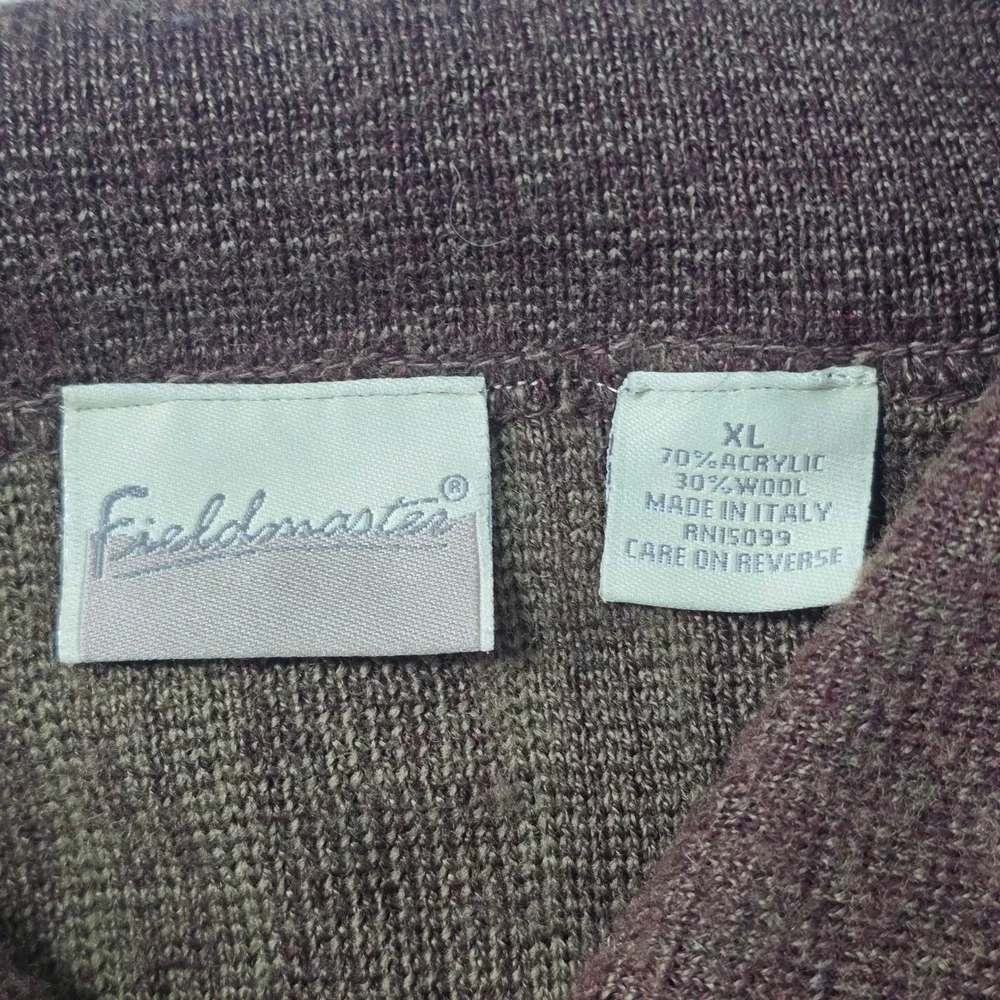 Fieldmaster Mens XL Brown Textured Grid Wool Blend Polo Sweater Made in Italy